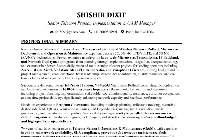 provide telecom microwave technical support and consulting